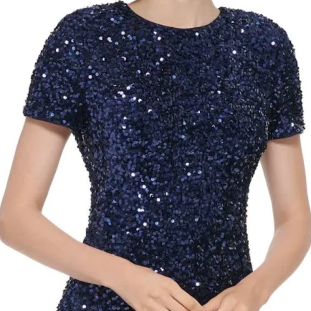 Calvin Klein Sequined Back-Slit Evening Gown